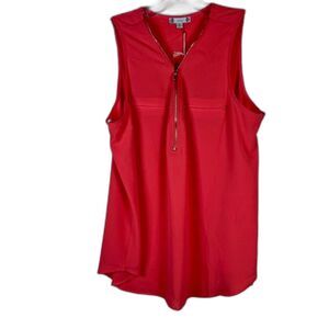 Iris Basic Plus Size 1X Coral Sleeveless Zip Front V-Neck Blouse Casual Top